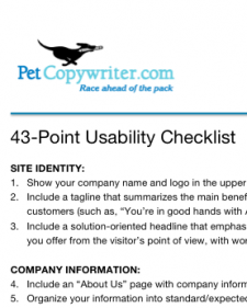 PetCopywriter.com's 43-point Web Usability Checklist for Websites that Work