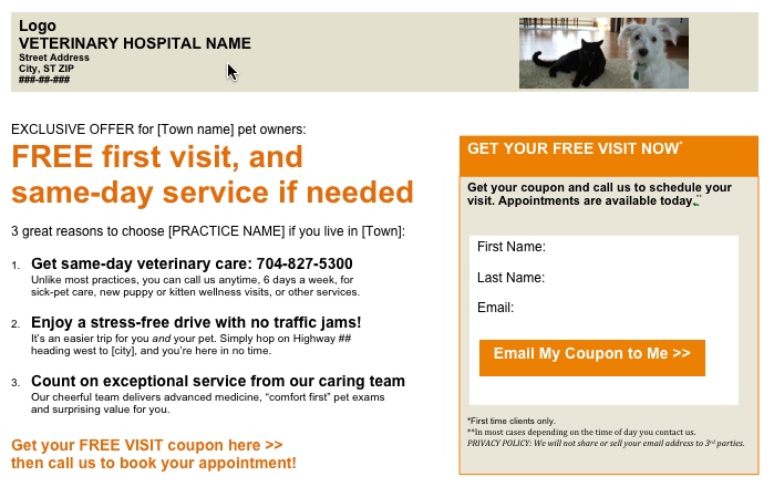 PetCopywriter.com image of sample landing page for pet companies