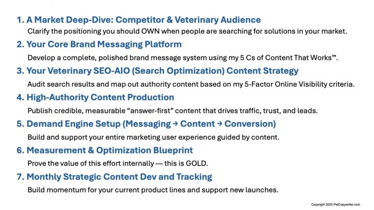 PetCopywriter.com offers a Veterinary B2B Authority Engine to boost marketing results